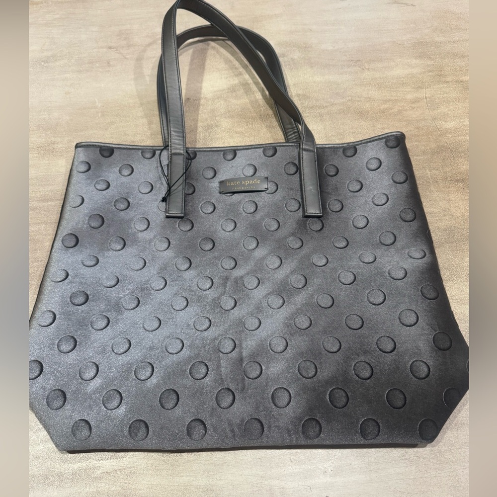 Kate Spade Fragrance Gray Neoprene Velvet Polka Dot Large Tote Shoulder Bag NWOT